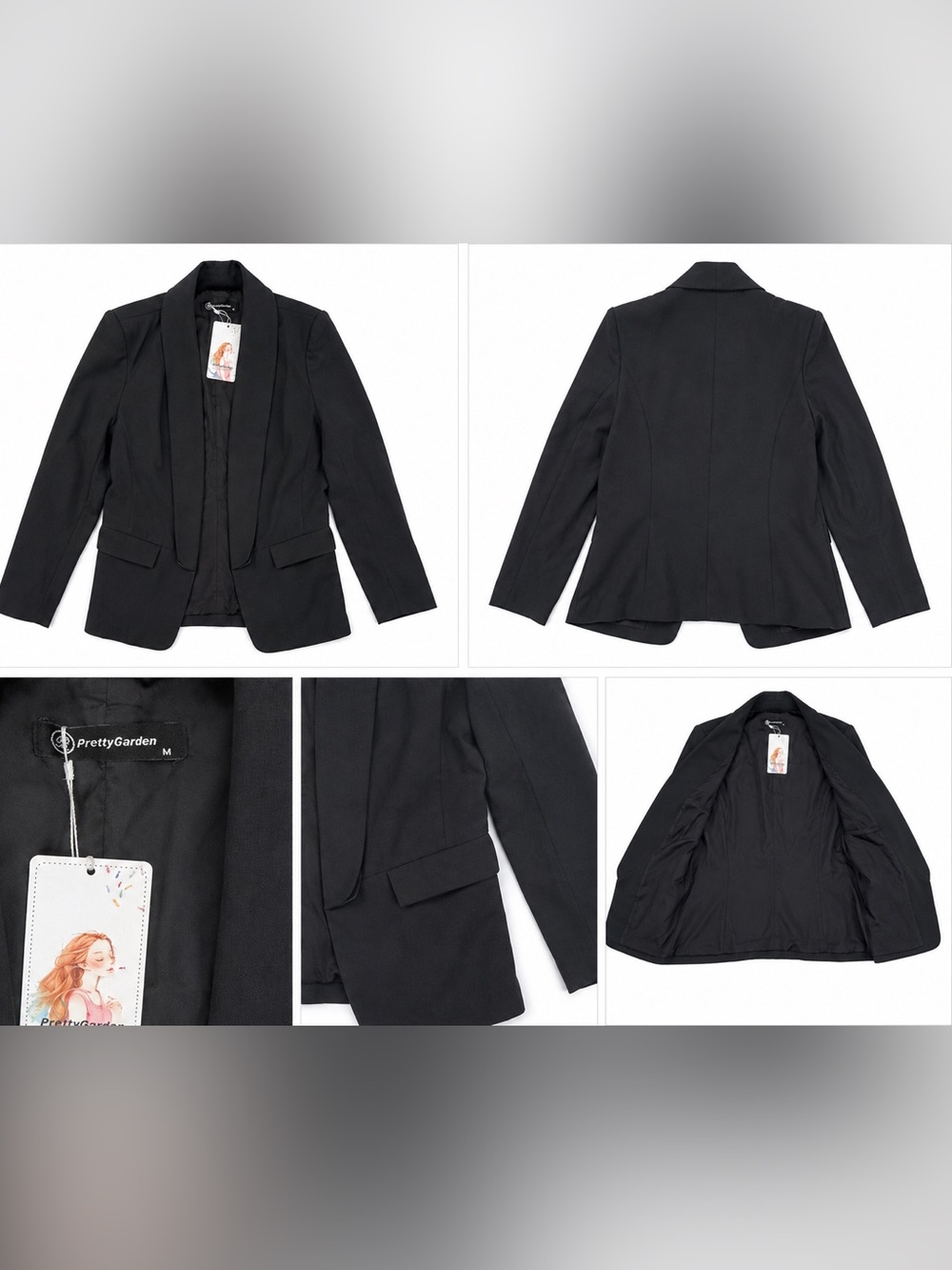 PrettyGarden Black Open Front Blazer Jacket | Size Medium | NWT